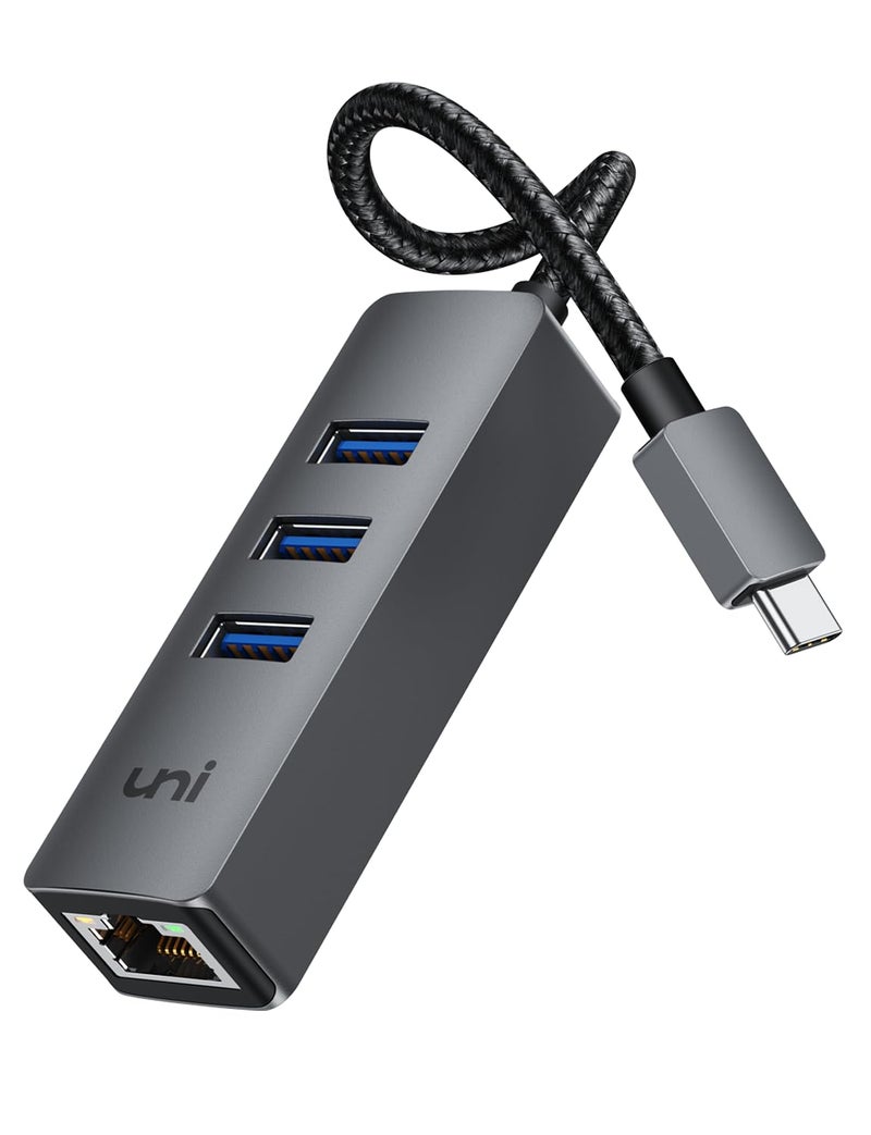 uni USB-C to Ethernet Adapter, USB C HUB Ethernet 1Gbps with USB 3.0 4IN1, [Thunderbolt 4/3 Compatible] USB C to Network Adapter for MacBook Pro/Air, iPad Pro, Surface Laptop, Chromebook, etc - Image 1
